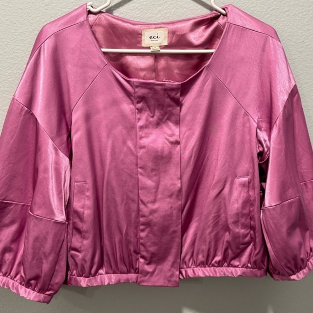 ECI Ballon Sleeve Satin Bomber Jacket- 14